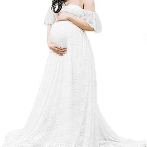 White long strapless maternity dress
